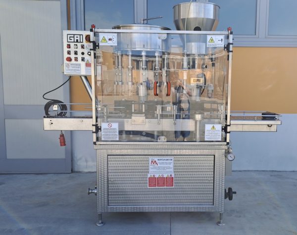 MONOBLOCCO GAI 12/1 IN ACCIAIO INOX, RIEMPITRICE 12 RUBINETTI E TAPPATORE SUGHERO RASO, MACCHINA USATA
