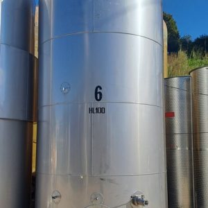 STAINLESS STEEL TANK TOTALLY INSULATED, LITER CAPACITY 10.000 (HL 100) ABOUT, MODEL VINIFICATION/STORAGE, INCLINED FLAT BOTTOM, AZZINI FIRM, SECOND HAND EQUIPMENT