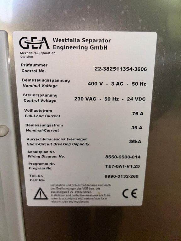 WESTFALIA CENTRIFUGE MODEL SA35-06-076, YEAR 1978, SECOND-HAND MACHINE - Image 19 WESTFALIA CENTRIFUGE MODEL SA35-06-076, YEAR 1978, SECOND-HAND MACHINE - Image 19
