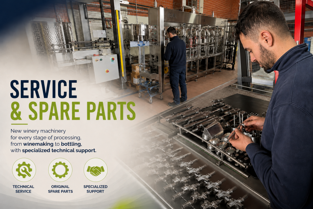 Service and spare parts Montanaro F.lli: new winery machinery for every stage of processing, from winemaking to bottling, with specialized technical support
