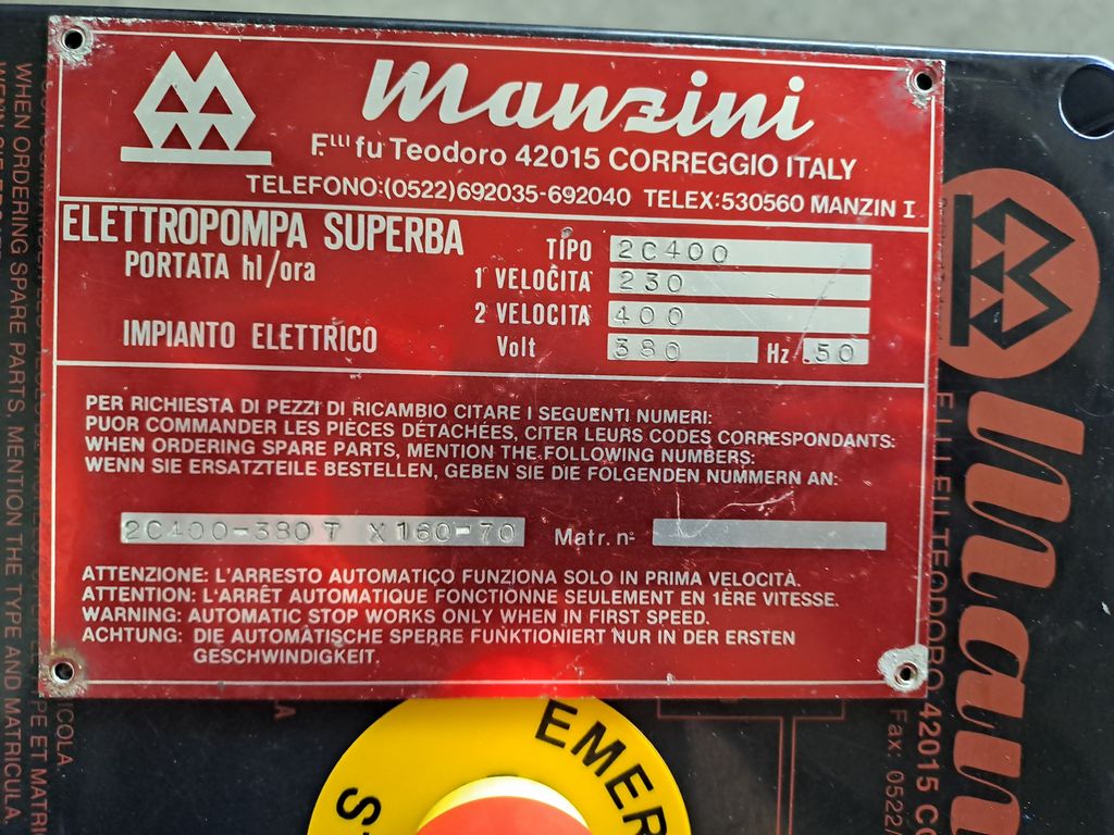 POMPA A PISTONE MANZINI MOD.400HL, BICILINDRICA CORPO POMPA IN BRONZO, MACCHINA USATA - immagine 9 POMPA A PISTONE MANZINI MOD.400HL, BICILINDRICA CORPO POMPA IN BRONZO, MACCHINA USATA - immagine 9