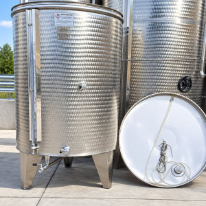 STAINLESS STEEL TANK, CAPACITY LITERS 1000 (10 HL) PNEUMATIC FLOATING LID WITH CONICAL BOTTOM, SECOND HAND EQUIPMENT