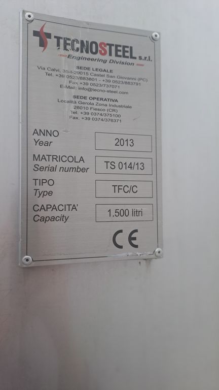STAINLESS STEEL INSULATED MIXER CONICAL BOTTOM, CAPACITY 1500 LITRES, SECOND HAND EQUIPMENT - Image 7