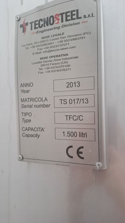 STAINLESS STEEL INSULATED MIXER CONICAL BOTTOM, CAPACITY 1500 LITRES, SECOND HAND EQUIPMENT - Image 9