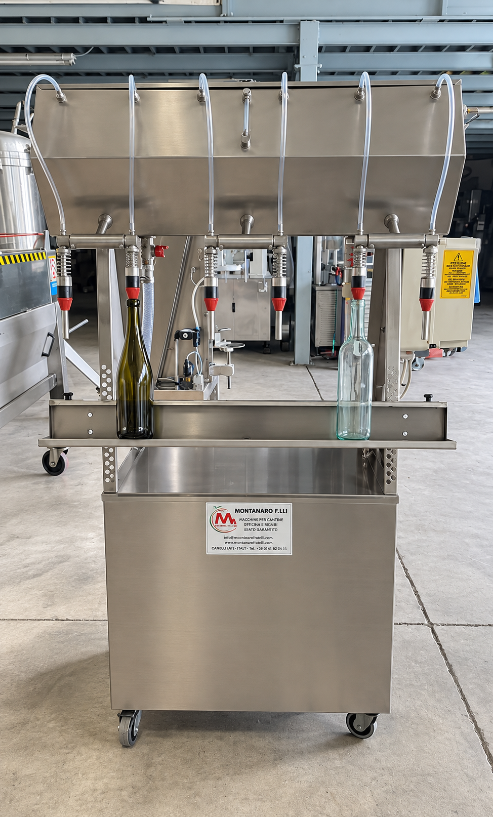 IN-LINE FILLER 6 NOZZLES FIRM IN STAINLESS STEEL ON WHEELS, SECOND HAND MACHINE