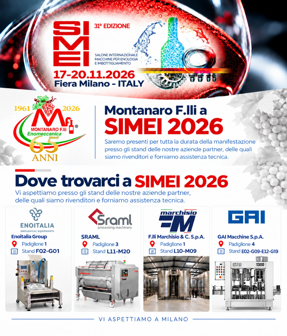 Locandina: Montanaro F.lli a SIMEI 2026, dove trovarci negli stand dei partner